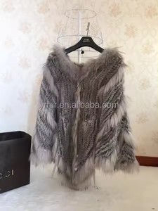 YR447 Poncho d'étole tricoté à la main en <span class=keywords><strong>fourrure</strong></span> de lapin et de raton laveur - Product Image 5