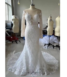 Vestido de Novia Sirena con Fotos/Video Reales, <span class=keywords><strong>Vestidos</strong></span> de Novia de Manga Larga, Hechos <span class=keywords><strong>a</strong></span> Medida, <span class=keywords><strong>Baratos</strong></span>, al por Mayor - Product Image 3