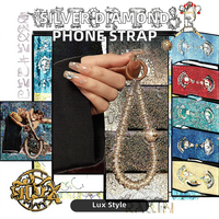 Correa de Teléfono Móvil de Metal Plateado con Diamantes, Pulsera Corta, Cordón, Llavero y Colgante, Accesorio Completo