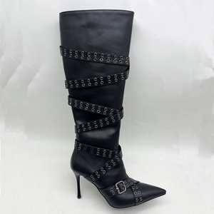 Gold Black Rivet Zip Sexy Stiletto Heels 2025 New Zapatos Para Mujere Custom Knee High Women <b>Boots</b> - Product Image 4