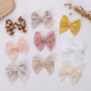 5 pièces fille nouveau-né doux Mini <span class=keywords><strong>Fable</strong></span> arcs Clips imprime broderie coton lin mousseline bébé cheveux accessoires ensemble - Product Image 3
