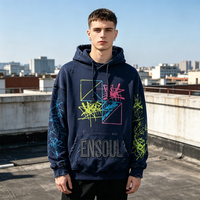 Sweat à capuche personnalisé brodé avec patchs, effet vieilli, zippé, en coton, avec strass, délavage acide, style vintage, pour homme, en molleton, streetwear