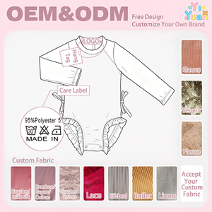 Traje de Baño de Una Pieza con Protección UV, Patrón <span class=keywords><strong>y</strong></span> Color Personalizables, con Volantes <span class=keywords><strong>en</strong></span> el Bajo, Lazo Lateral <span class=keywords><strong>y</strong></span> Manga Larga, para Niñas - Product Image 2