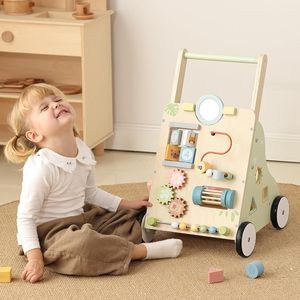 Marche-bébé en bois multifonctionnel : centre d'activités, labyrinthe de perles, chariot à tirer et à pousser pour l'apprentissage de la marche du bébé - Product Image 4