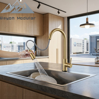 Robinet de cuisine de luxe de qualité commerciale, doré, extractible, avec rotation à 360 degrés, pour cuisines modulaires préfabriquées