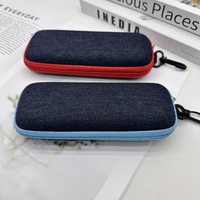 Étui à lunettes souple zippé en jean, support rectangulaire solide pour lunettes de soleil, organisateur portable, crochet de suspension coloré pour lunettes