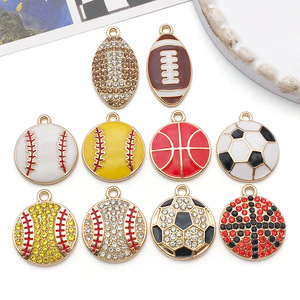 Colgante deportivo de bola de aleación con incrustaciones de diamantes y diseño de gota de aceite, accesorio DIY para la fabricación de collares y llaveros, fornitura de joyería - Product Image 3