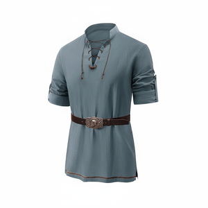 Renaissance Recenactment Costume Chemise à col en V Haut d'âge moyen pour homme - Product Image 1