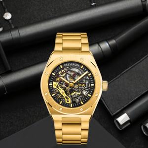 Reloj de Hombre 2023, Reloj Mecánico Automático de Esqueleto, Relojes Mecánicos de Acero Inoxidable Dorados para Hombre - Product Image 1