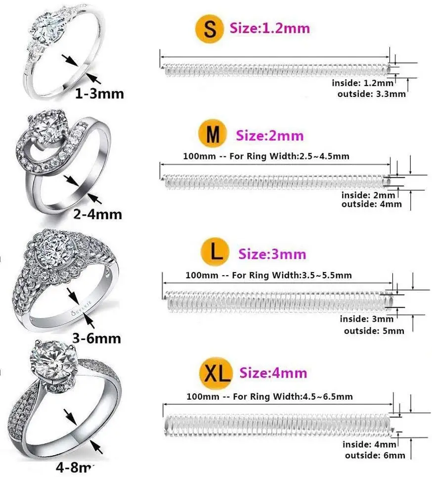 8 Pack 4 Ukuran Musim Semi Cincin Reducer Tak Terlihat untuk Wanita untuk Membuat Perhiasan Penjaga, Spacer, Sizers