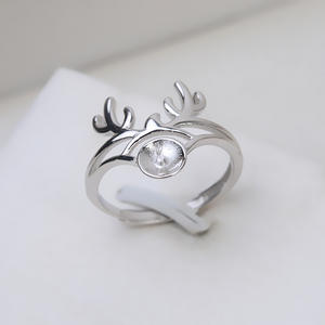 แหวนเงินแท้ S925 งานแฮนด์เมด Wenchi แบบปลายเปิด สำหรับ DIY ประดับมุก อุปกรณ์ตกแต่งรูปเขากวางแบบกลวง  อะไหล่เครื่องประดับ รหัส 17068 - Product Image 1