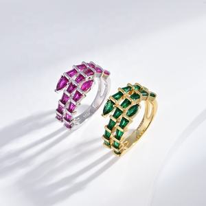 custom plata 925 sterling <b>silver</b> leaf open <b>ring</b> woman fashion stone vintage hip hop red green zircon <b>chunky</b> gold plated <b>rings</b> - Product Image 4