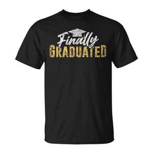 Camiseta de graduación con estampado negro y dorado para hombre y mujer, unisex - Product Image 1
