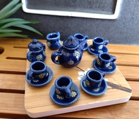 Mini service à thé en céramique maison de poupée ensemble à thé maison de poupée accessoires miniatures Mini service à thé en céramique Simulation bouilloire plaque tasse modèle