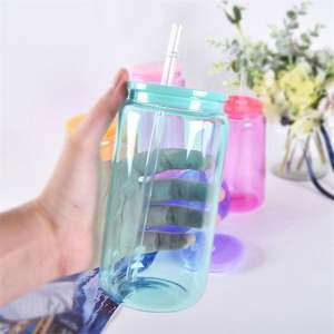 Boîte en plastique de 16oz de haut avec couvercle en Pp et paille Boîte en plastique de 16oz de couleur solide pour le transfert UV DTF - Product Image 3