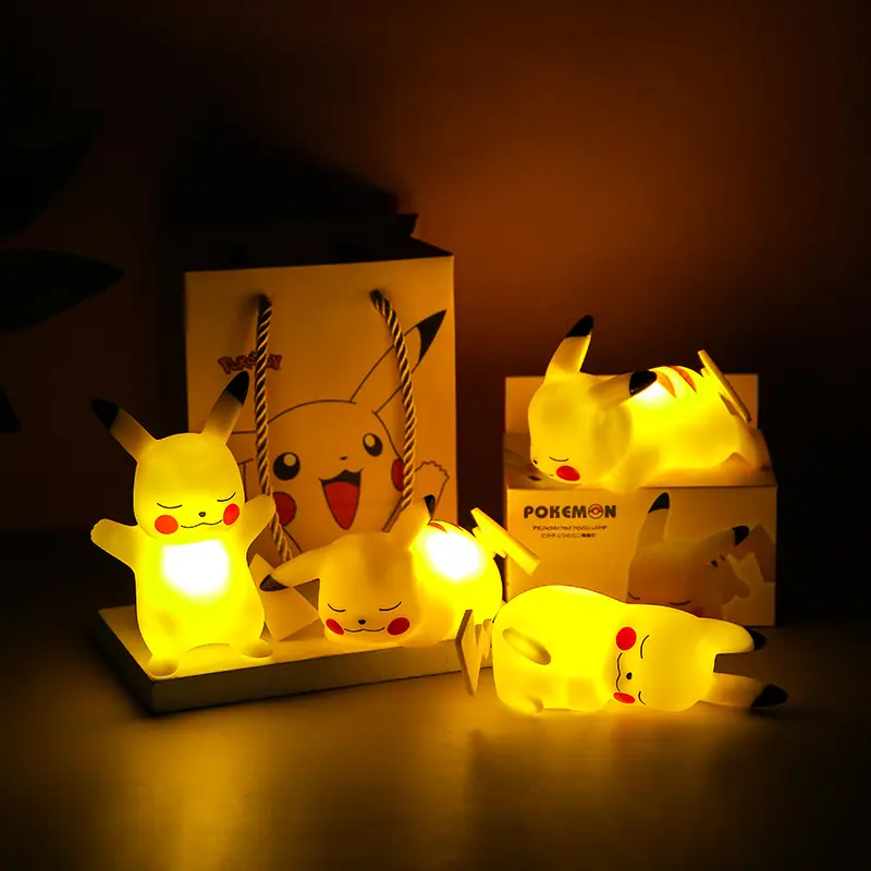 2023 Indoor Creative Cartoon Yellow Toys Nightlight Battery Powered Pikachu Lampara Lamp For Bedroom