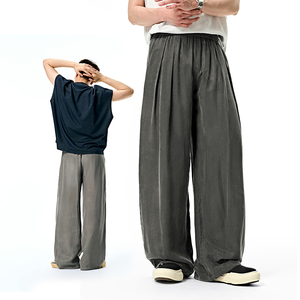 QUICKSHOW personalizado Bemberg pantalones casuales de cintura alta estilo Safari ligero y tela suave elegante pantalones de pierna ancha para hombres verano - Product Image 1