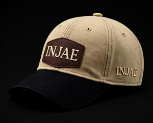 INJAE Baseball Cap 6-Panel Cotton Embroidery Logo Fitted Unisex Casual <b>Hat</b> Brown Brim <b>Navy</b> Blue - Product Image 2