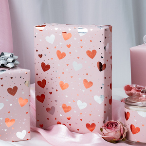 Heart Pattern Gift <b>Wrapping</b> <b>Paper</b> Double-Sided Metallized Pink with Red Orange <b>White</b> Hearts for Valentine's Day Packaging - Product Image 1
