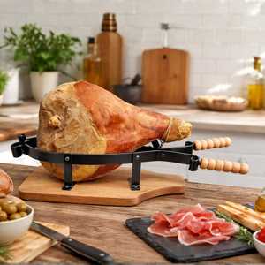 Support à jambon avec base en bois et pince en fer 58x18 cm pour le stockage de jambon cru - Product Image 6