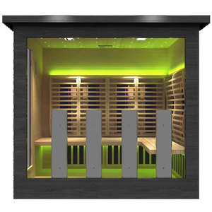 Phòng xông hơi ngoài trời di động thiết kế hiện đại với hiên nhà, cửa hình trụ gỗ nguyên khối, kết hợp với lò xông hơi hồng ngoại xa - Product Image 2