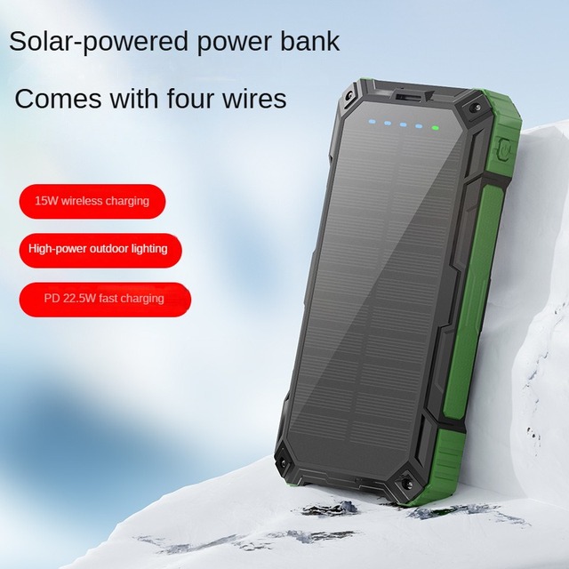 2026New Style 30000mAh Solar Power Bank With 4 Built in Cables 15W Wireless Charge PD22.5W Fast Charge IP67 Waterproof Dustproof
