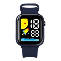 Nouvelle montre électronique numérique LED Rocket 2026 avec boutons, design carré simple et tendance pour les élèves du primaire