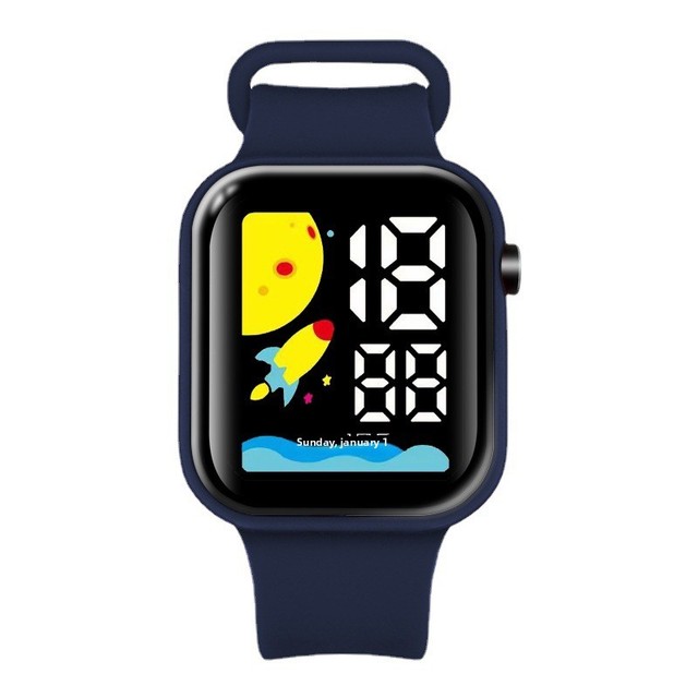 2026 New Rocket LED Digital Electronic Watch with Buttons Fashionable Simple Square Design for Elementary School Students