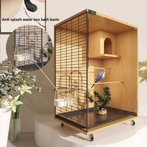 Commercio all'ingrosso in legno massello grande uccello Villa chiusura a bottone vetro trasparente gabbia di allevamento per pappagallo uccelli Pet case mobili - Product Image 2