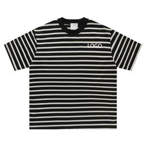 Camiseta de Hombre Estilo Japonés con Rayas Bretonas de 230GSM, Camiseta de Manga Corta Informal para el Verano, Básica y Versátil - Product Image 1