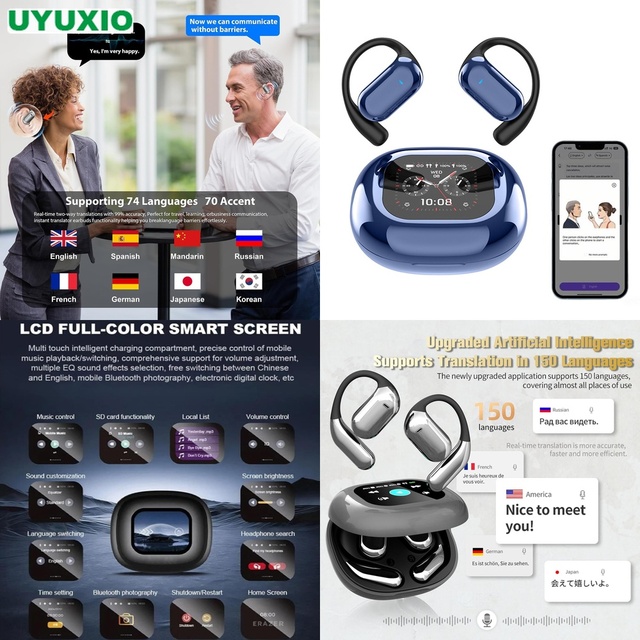 Translation AI Earbuds Wireless International Communication Smart LCD Controller Seamless Voice Translation Ergonomic Open Ear