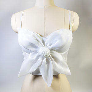 8920 Débardeur <span class=keywords><strong>Bustier</strong></span> Femme à Col en V en Dentelle, Style Doux, avec Nœud Papillon 3D, Grandes Fleurs et Baleines, Séchage Rapide - Product Image 4