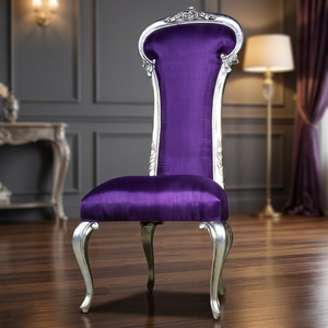Baroque European High Back Solid <b>Wood</b> Throne Purple Velvet <b>Dining</b> Chair <b>Dining</b> Room Furniture - Product Image 3