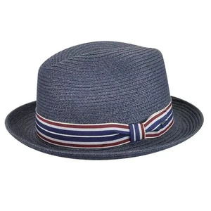 unisex's Green Mix Woven Mat Grass Fedora <b>Hat</b>, Breathable Short Brim Trilby with Striped Ribbon <b>Band</b>, Summer Sun <b>Hat</b> - Product Image 3