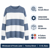 Pull en tricot épais à rayures larges et blocs de couleur pour femme, col rond, manches longues, décontracté, surdimensionné, marque privée, vente en gros