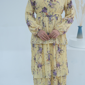 Eid <span class=keywords><strong>Abaya</strong></span> Muslimische Damenmode Islamische Kleidung Bescheidene Kleider Sommer 3-Lagiges Chiffon Blumenkleid - Product Image 2