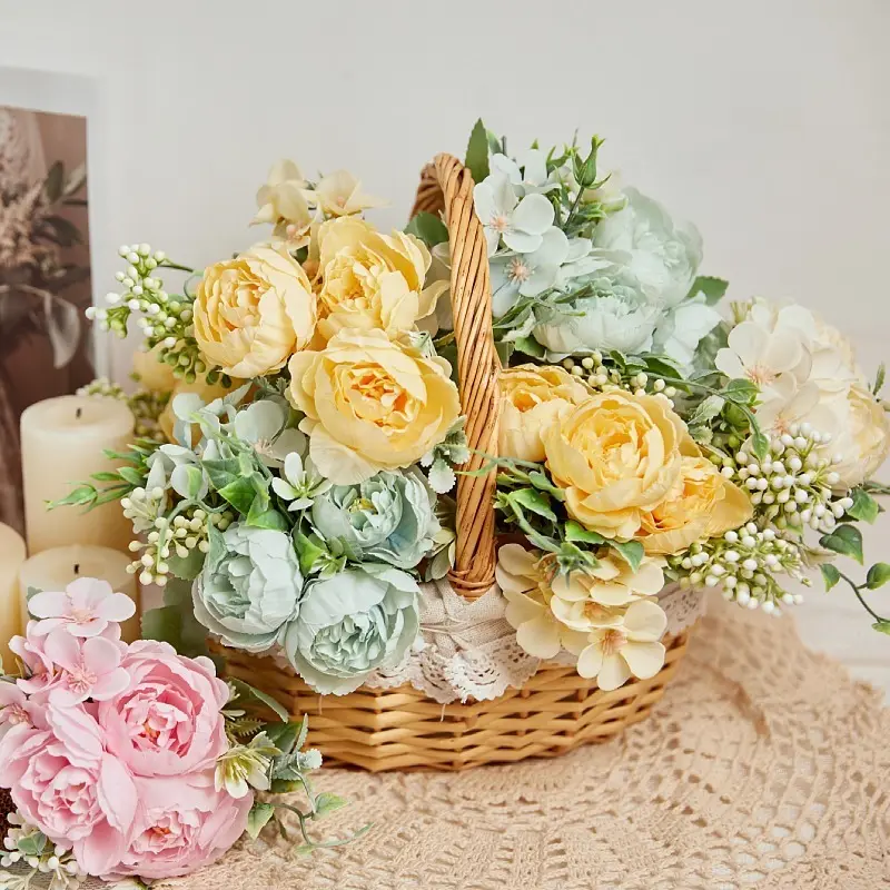 الأزهار ترتيبات تحف الزفاف باقات الزفاف الزهور الاصطناعية الوردي الفاوانيا الحرير الزهور للمنزل حزب ديكور