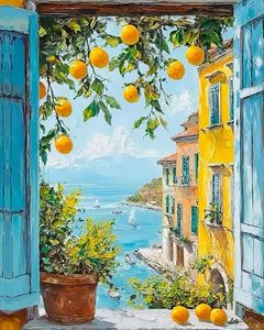 Kit Pittura con Numeri Fai da Te: Paesaggio Marino Mediterraneo - Quadri su Tela per Pitture Creative Specializzate - Product Image 1