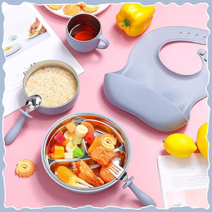 100% bol pour bébé de qualité alimentaire en acier inoxydable enfant couverts Silicone bébé <span class=keywords><strong>assiette</strong></span> d'alimentation ensemble bébé alimentation ensemble avec aspiration - Product Image 5
