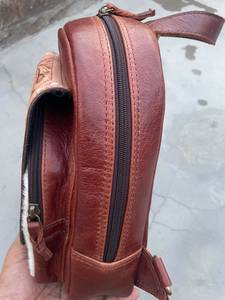 Handmade Genuine Leather & Cowhide Hair-on Mini <b>Backpack</b> with Hand-Tooled Floral Flap - Product Image 2