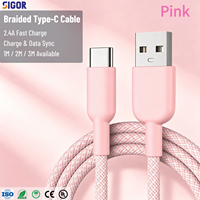 Câble USB tressé de type C à charge rapide 1M-3M pour Android/iOS/ordinateur/écouteurs avec conducteur en cuivre pur