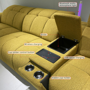 סט ספות יוקרתיות בצורת L באיכות מעולה, מושבי תיאטרון פינתיים מבד מודרני, טעינה אלחוטית, סטריאו בלוטות', מחזיק כוסות נסתר - Product Image 6