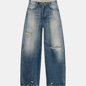 Nuovi <span class=keywords><strong>Pantaloni</strong></span> Casual da Donna con Tasche a Tubo, Gamba Larga, Design Cool Girl, Stile Retrò in Denim - Product Image 4