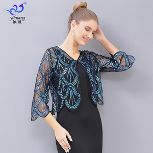 <span class=keywords><strong>Boléro</strong></span> en maille à paillettes pour <span class=keywords><strong>femme</strong></span>, 50 cm de long, 5 couleurs, cape de soirée à paillettes - Product Image 4