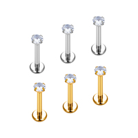 Anting-anting tusuk titanium F136 grosir, zircon 2-4mm, labret ulir dalam 16G, untuk bibir, telinga, tragus, perhiasan tindik tubuh