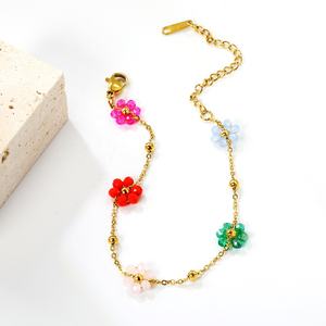 Pulsera de Moda con Dijes Delicados, Joyería de Acero Inoxidable con Baño de Oro de 18K, Cadena de Cuentas, Pulsera de Girasol con Flores Coloridas para Mujer - Product Image 4