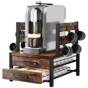 Support de rangement pour dosettes de café en bois avec tiroir et porte-tasses pour machine à café de bureau, grande capacité, design en bois de fer - Product Image 2