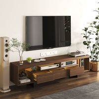 AJUNION Support TV en bois pour salon du milieu du siècle Meuble TV couleur noyer Table Console multimédia Unité TV MDF avec lumière LED