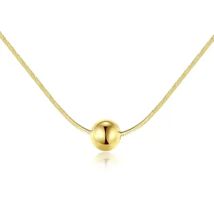 Wholesale Jewelry 925 Sterling Silver Single Golden Ball Choker Necklace for Women 14K Gold Plated Snake Chain Necklace