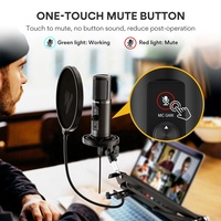 Mikrofon Kondensor USB Profesional MAONO dengan Pemantauan Tanpa Latensi, Tombol Mute Sentuh, Kenop Pengatur Gain Mikrofon